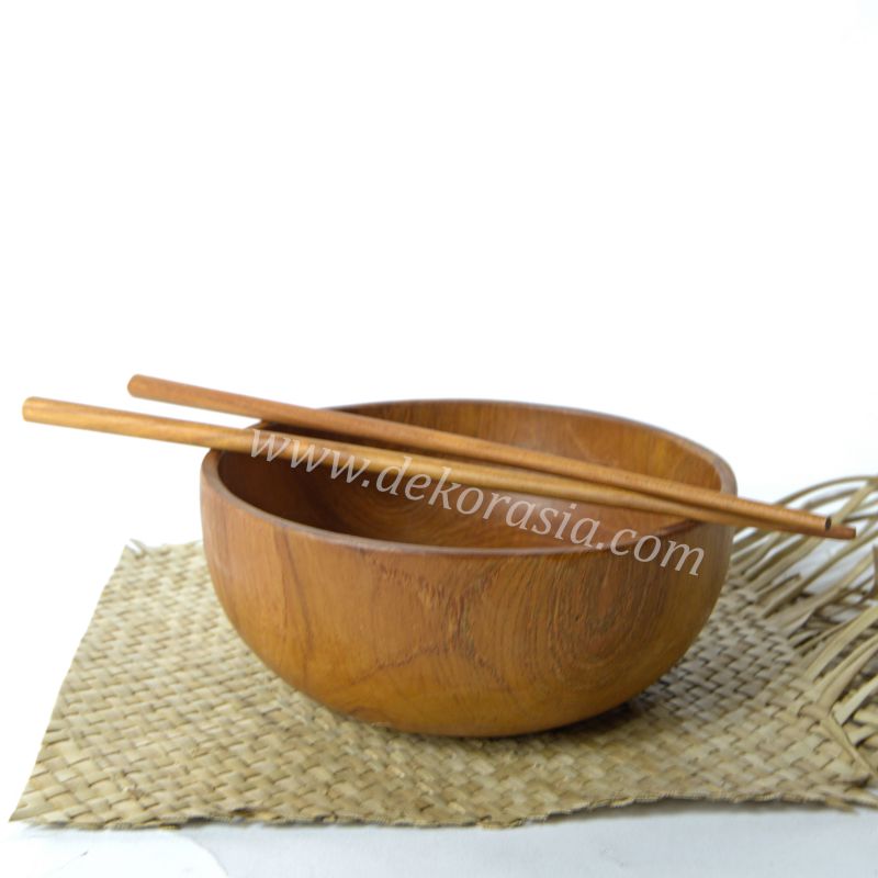 Teak Wood Round Salad Bowl D 7.8 Inc | Kitchen Tools | Wooden